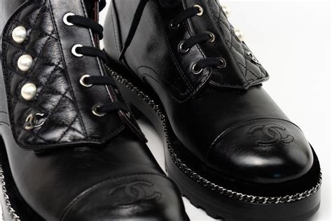 chanel crinkled calfskin pearl combat short boots|Short Boots .